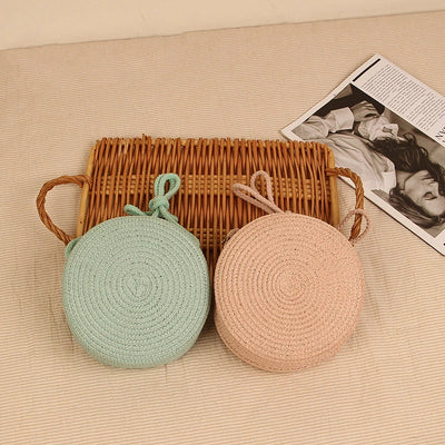 Élégant sac à bandoulière rond tissé à la main avec fermeture à glissière pratique