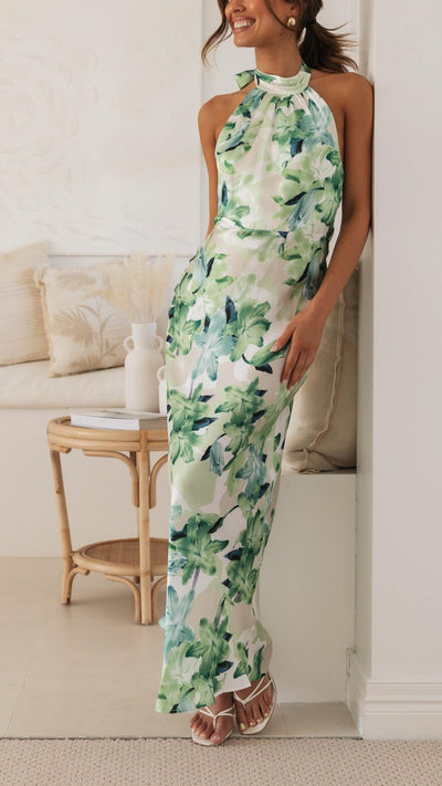 Shannon | Robe longue à bretelles croisés avec motif floral