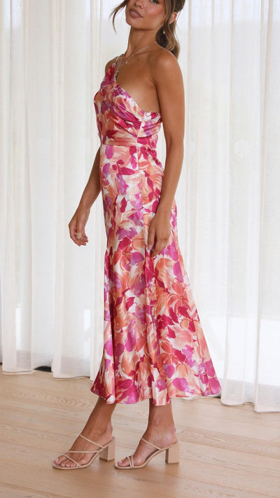 Sophie | Robe longue à motifs floraux avec taille haute et manches en échelle