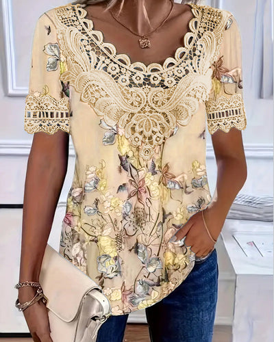 T-Shirt À Imprimé Fleuri Mode Manche Courte