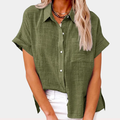 Chemisier en lin à manches courtes pour femmes - Chemise décontractée avec boutons