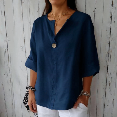 Morgane™ | Top confortable avec col en V, en coton et lin