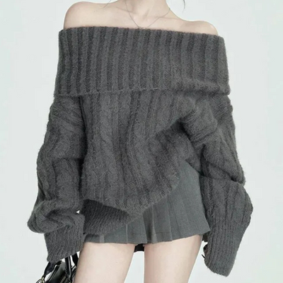 SHELOA - Pull Ample à Épaules Dégagées pour Femme