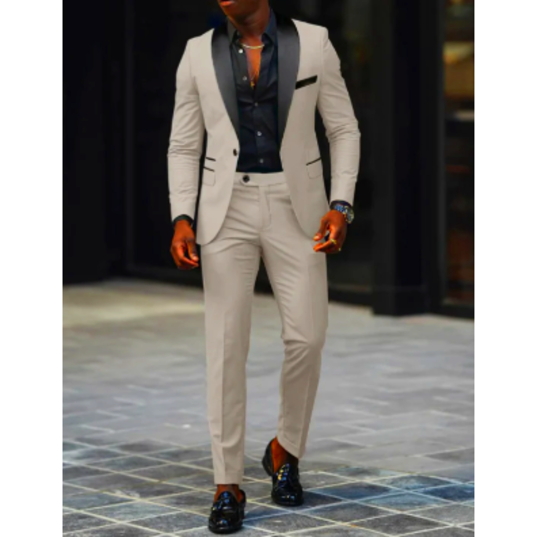 Costume homme – Coupe slim – Col châle satiné – Ensemble deux pièces formel