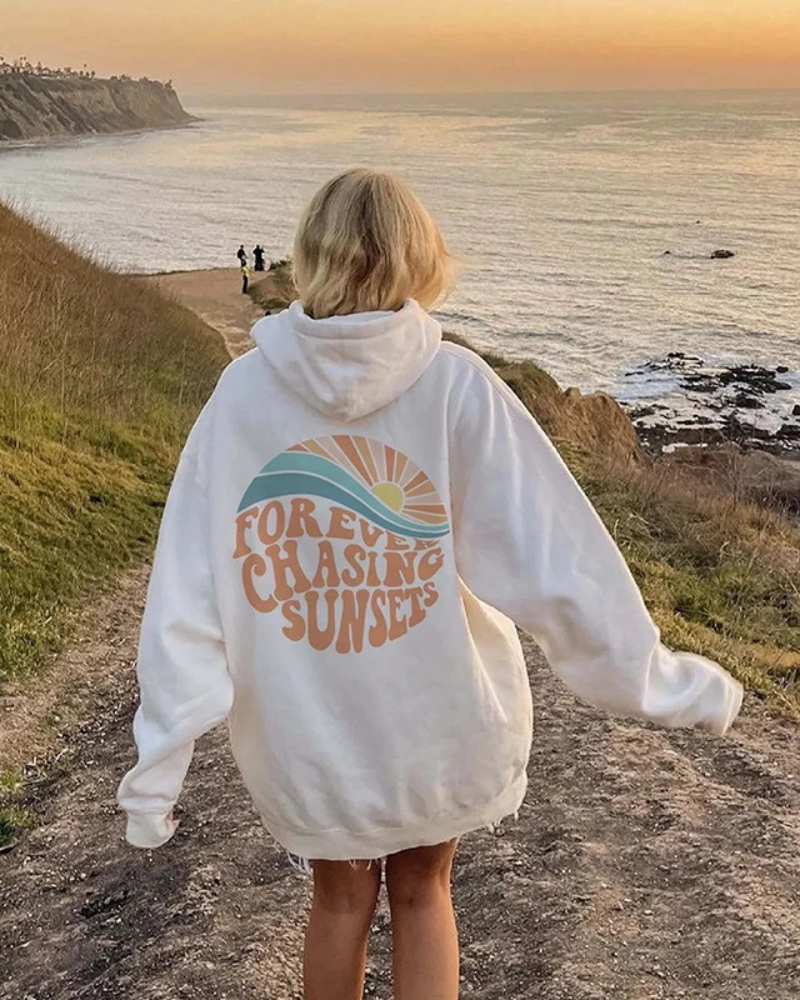 KIRA - SWEAT À CAPUCHE ÉLÉGANT "FOREVER CHASING SUNSETS"