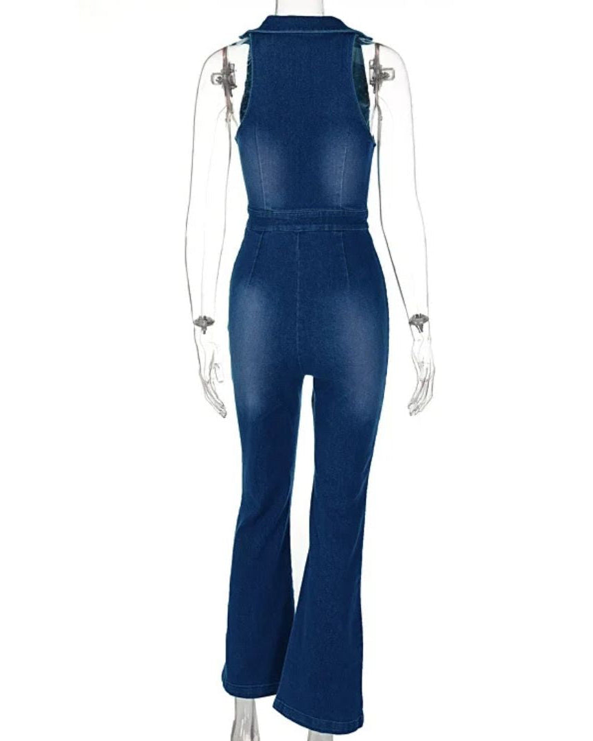 Crizsha | Combinaison noire sexy pour femmes avec col en V, fermeture à glissière et jambes larges