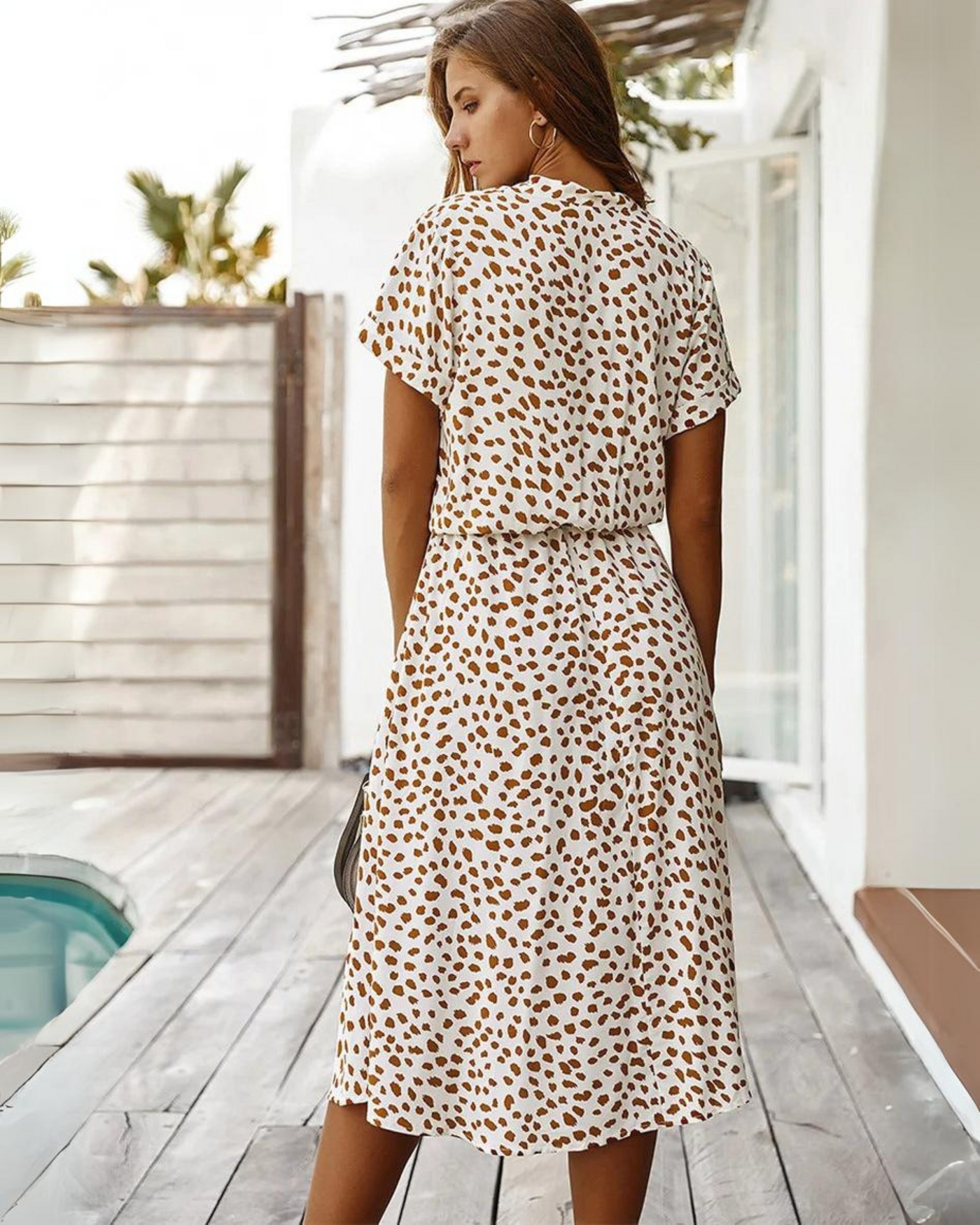 MAYA - Robe Midi Vintage à Manches Courtes
