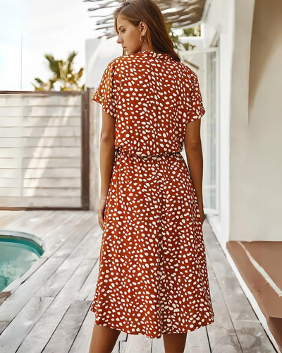 MAYA - Robe Midi Vintage à Manches Courtes