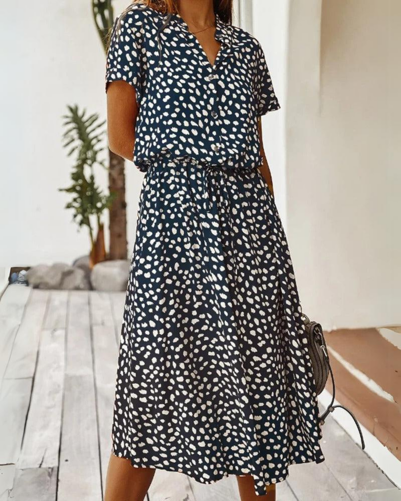MAYA - Robe Midi Vintage à Manches Courtes