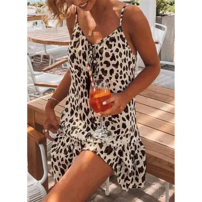 Robe Mini Femme – Coupe Décontractée – Bretelles Fines – Tissu Respirant – Ourlet Évasé