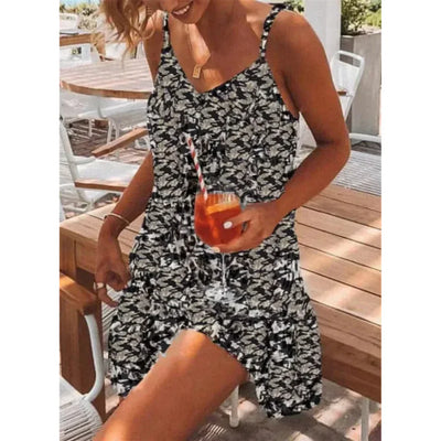 Robe Mini Femme – Coupe Décontractée – Bretelles Fines – Tissu Respirant – Ourlet Évasé