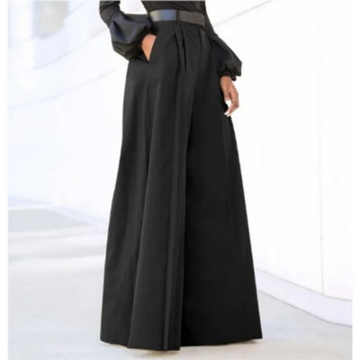 Pantalon large femme – Taille haute – Coupe ample – Tissu fluide respirant – Devant plissé