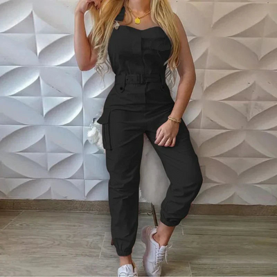 Combinaison Cargo Femme – Sans Manches – Coupe Cintrée – Taille Ceinturée – Jambes Fuselées