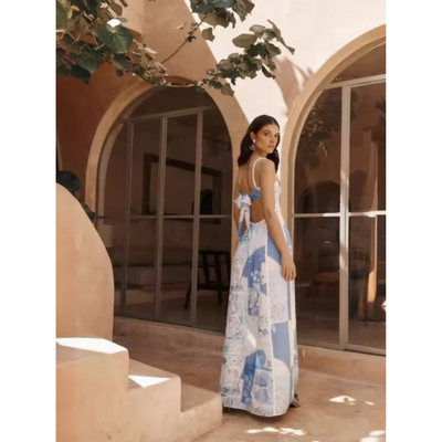 Robe d'invité de mariage imprimée pour femme | Maxi