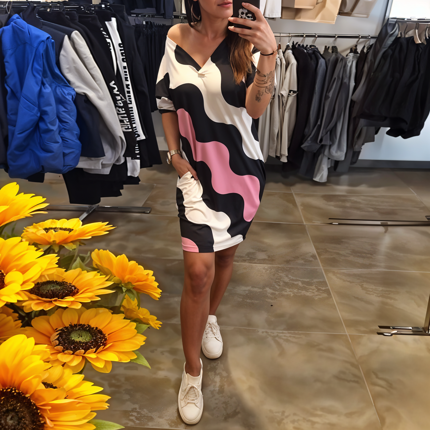 Morgane | Robe à imprimé vagues et décolleté en V