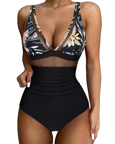 Maillot de bain femme – Une pièce – Décolleté plongeant – Détail en mesh – Coupe échancrée