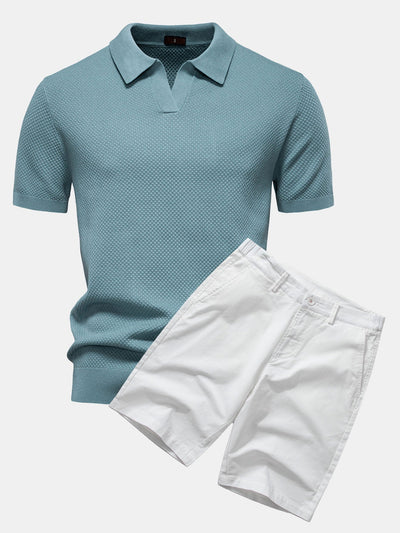 Ensemble Estival : Polo en Maille Texturée Ananas & Short Chino en Coton