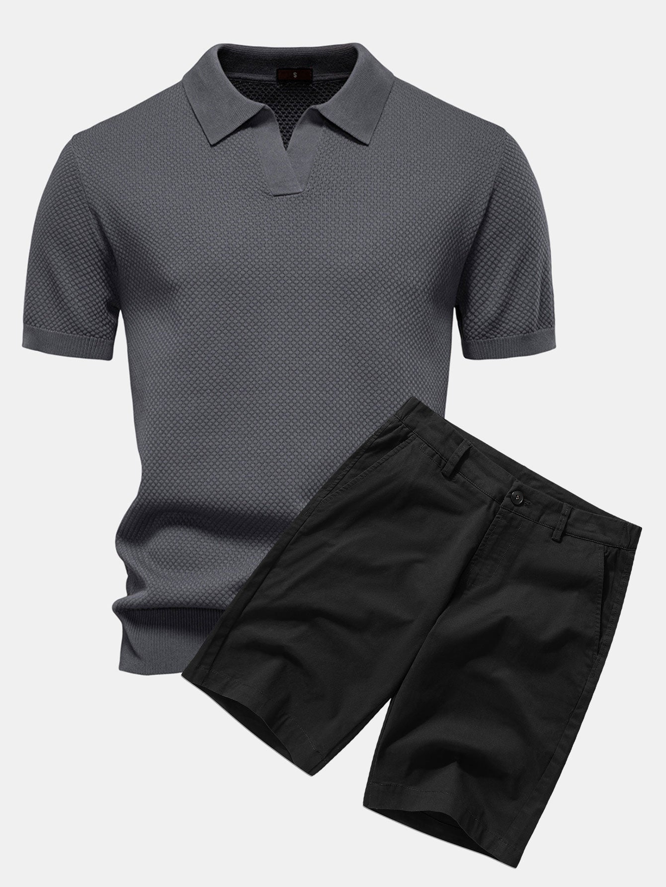Ensemble Estival : Polo en Maille Texturée Ananas & Short Chino en Coton