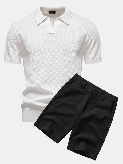 Ensemble Estival : Polo en Maille Texturée Ananas & Short Chino en Coton