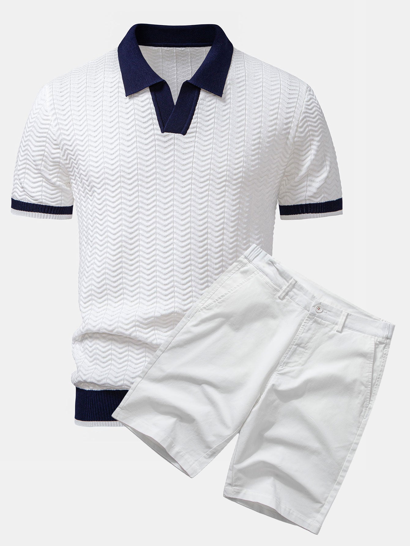 Ensemble Polo Texturé Contrasté & Short Chino en Coton
