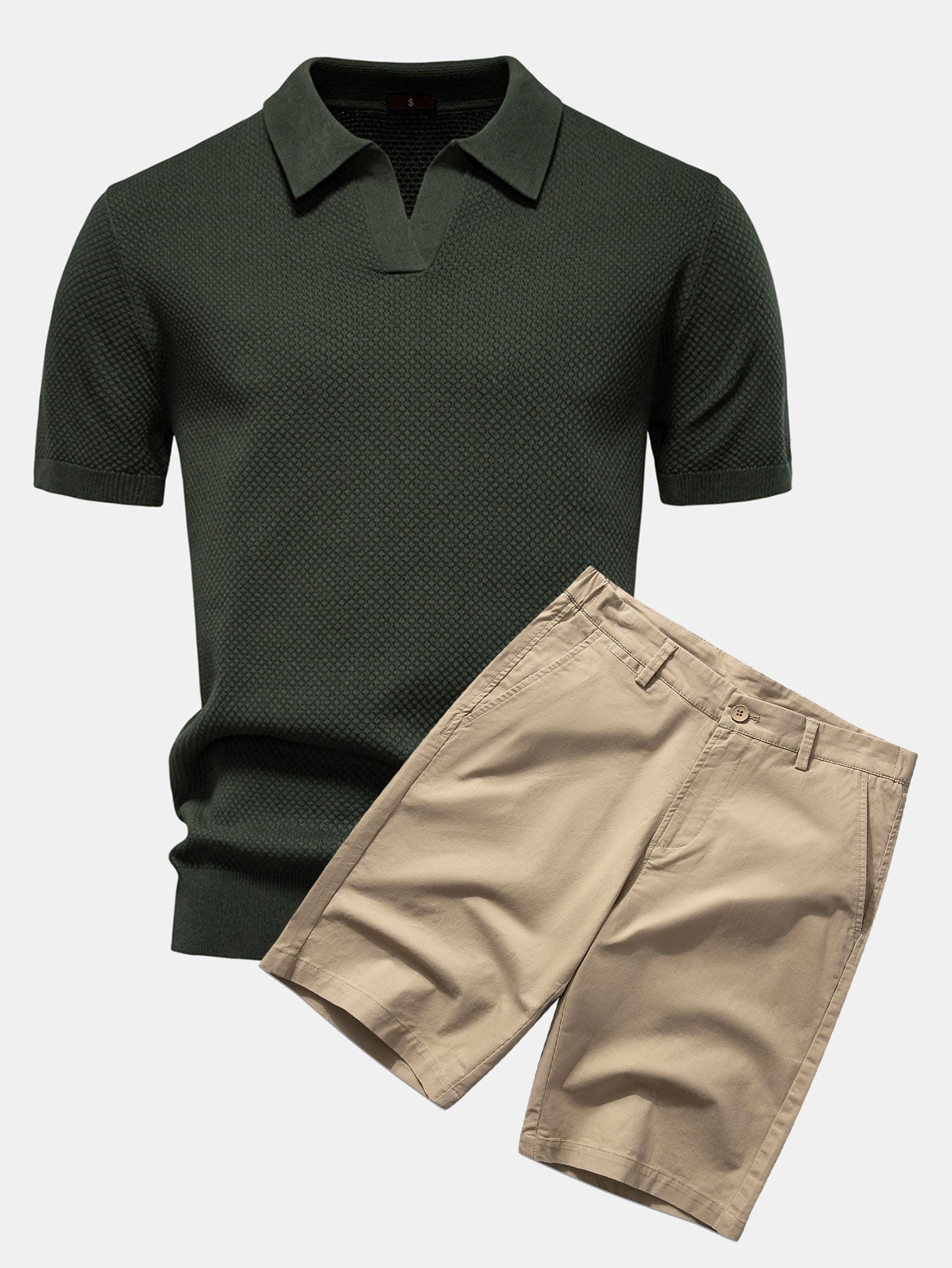 Ensemble Estival : Polo en Maille Texturée Ananas & Short Chino en Coton
