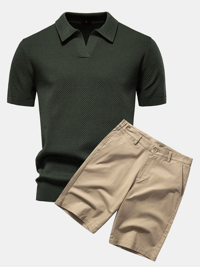 Ensemble Estival : Polo en Maille Texturée Ananas & Short Chino en Coton
