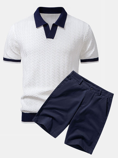 Ensemble Polo Texturé Contrasté & Short Chino en Coton