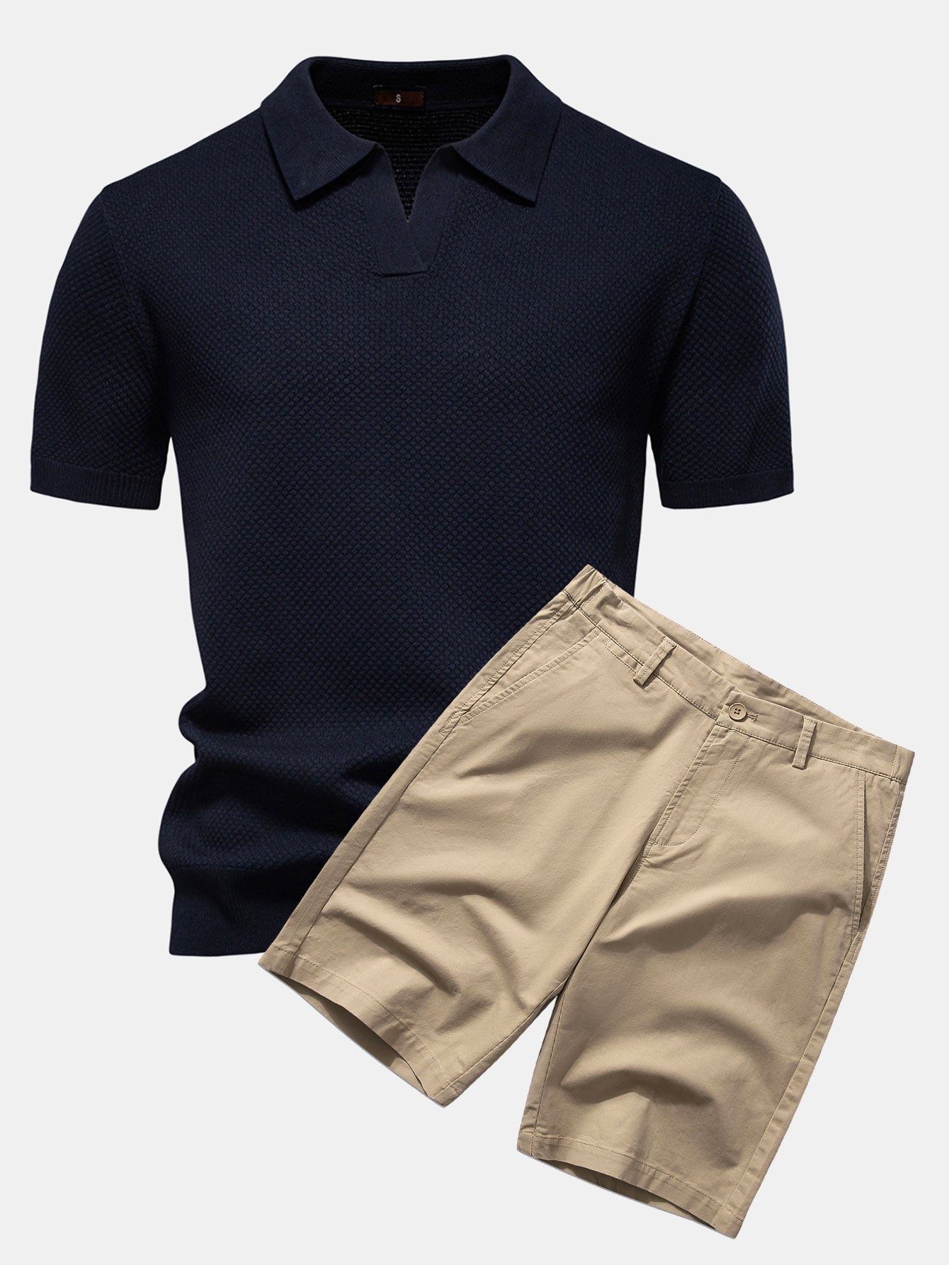 Ensemble Estival : Polo en Maille Texturée Ananas & Short Chino en Coton