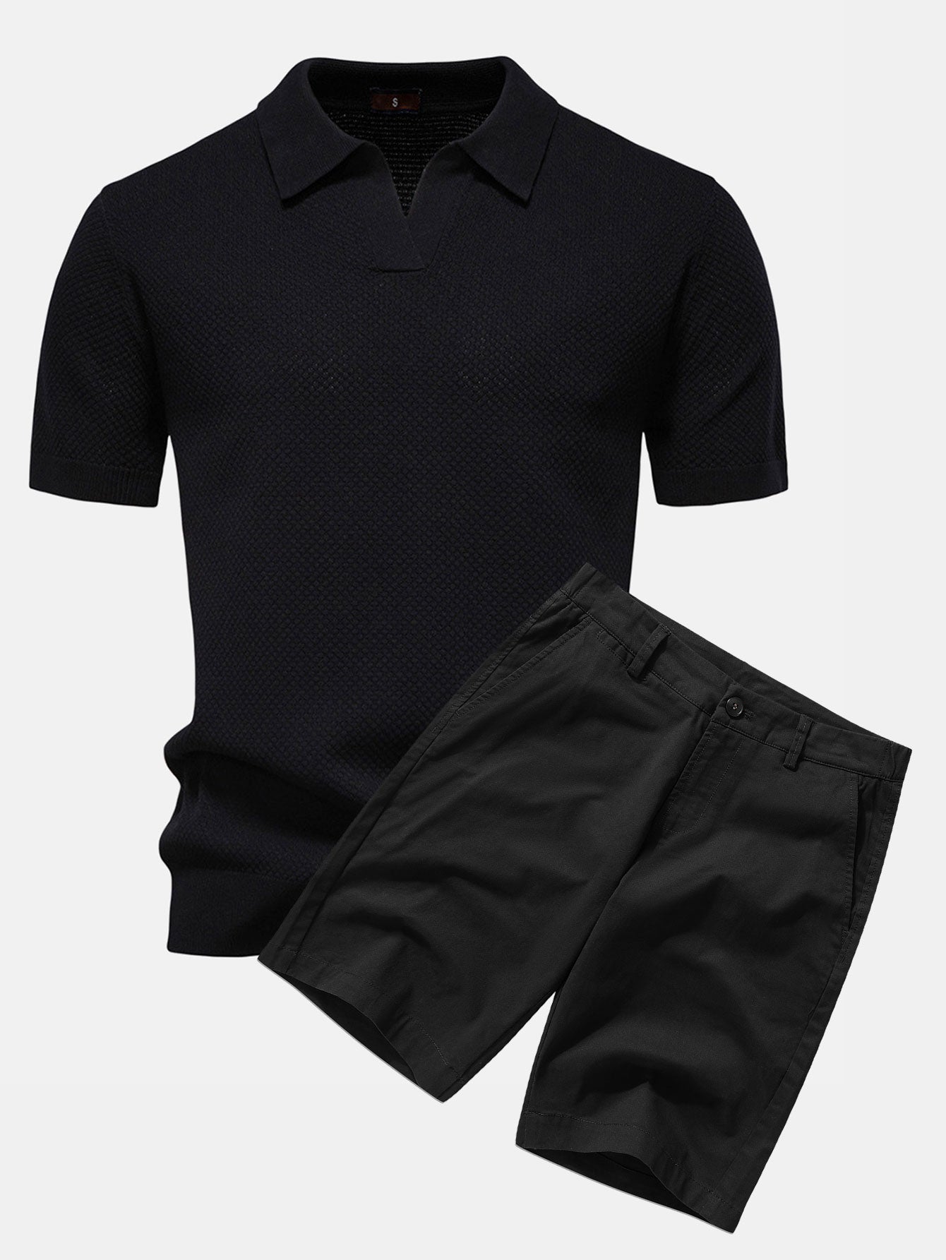 Ensemble Estival : Polo en Maille Texturée Ananas & Short Chino en Coton