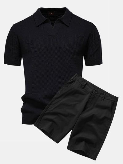 Ensemble Estival : Polo en Maille Texturée Ananas & Short Chino en Coton