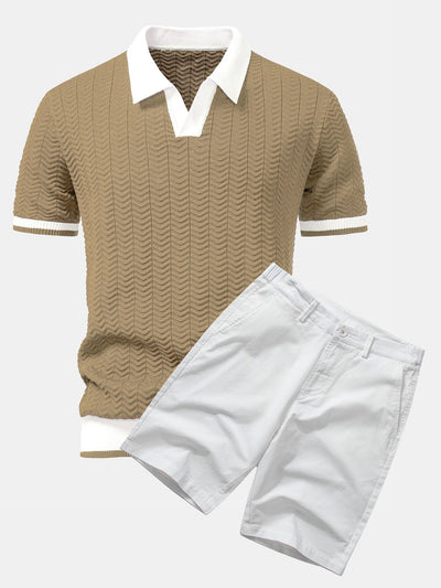 Ensemble Polo Texturé Contrasté & Short Chino en Coton