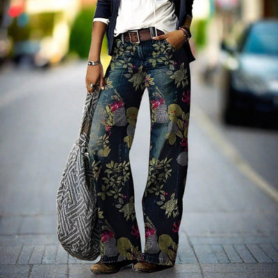 Pantalon Imprimé Jambe Large Pour Femme | Taille Haute
