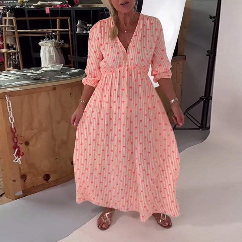 Robe Élégante Col En V Imprimé Cœur