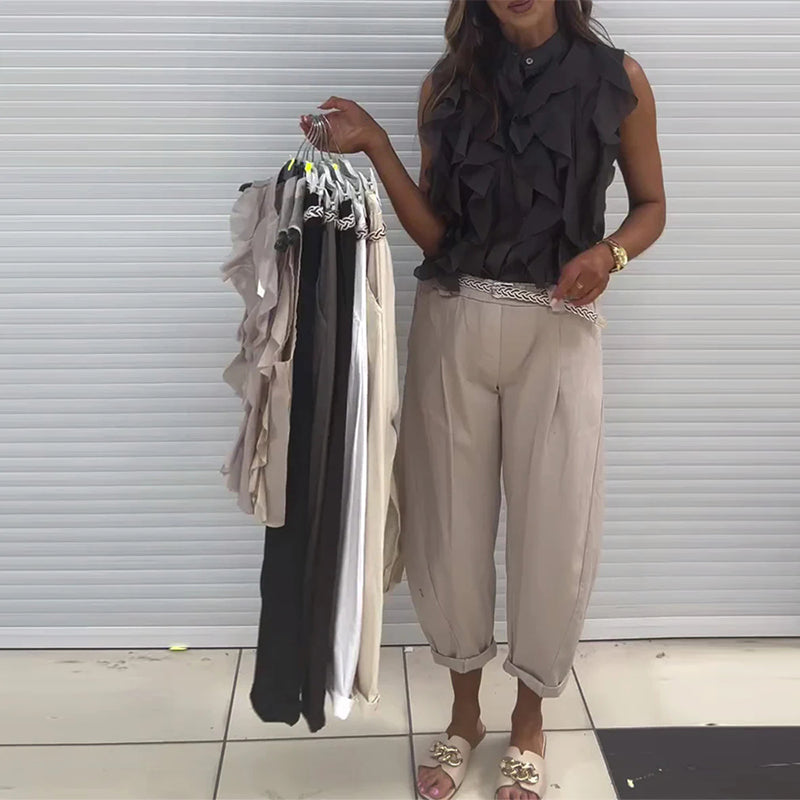 Tank Top Designer Ruffle Sans Manches