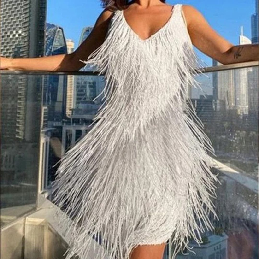 Mathilde - Mini Robe À Glands, Décolleté En V Et Sans Manches