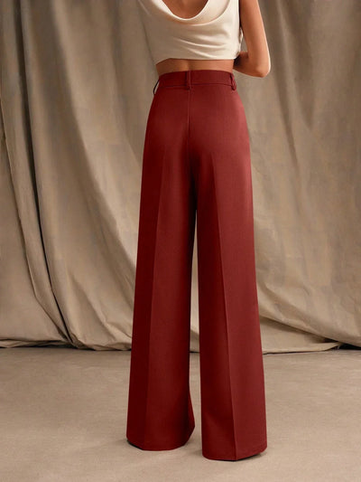 Pantalon large femme plis taille haute look professionnel