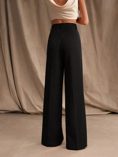 Pantalon large femme plis taille haute look professionnel