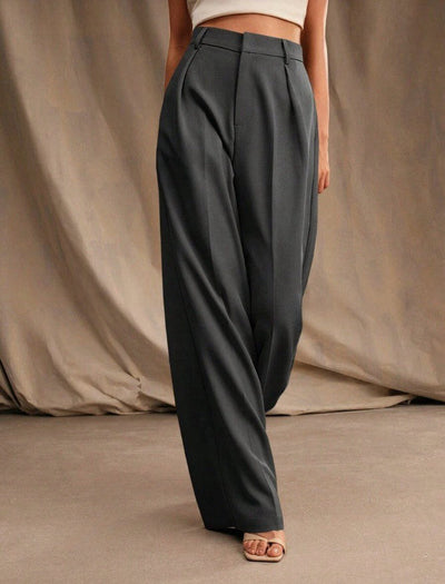 Pantalon large femme plis taille haute look professionnel