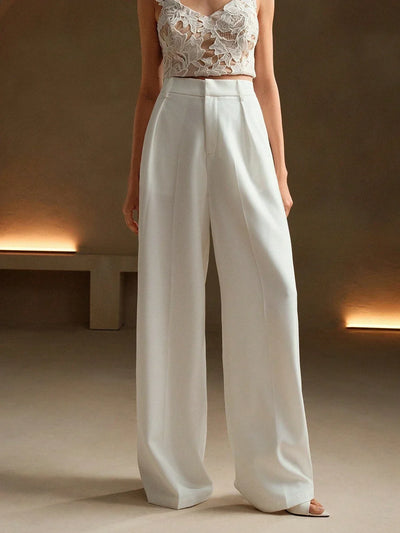 Pantalon large femme plis taille haute look professionnel