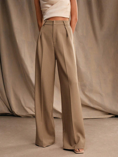 Pantalon large femme plis taille haute look professionnel