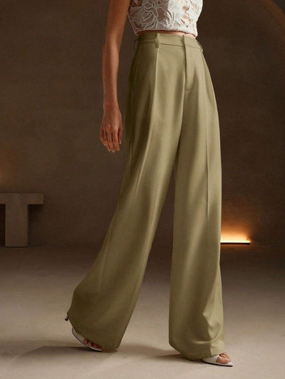 Pantalon large femme plis taille haute look professionnel