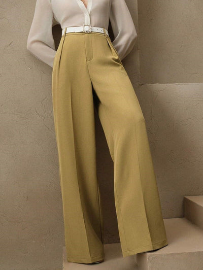 Pantalon large femme plis taille haute look professionnel