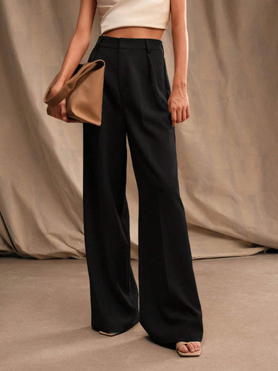 Pantalon large femme plis taille haute look professionnel