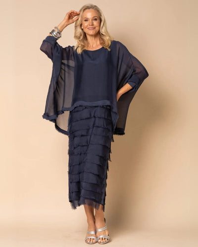 OREANA - ROBE MIDI À VOLANTS AVEC FINITIONS EFFILOCHÉES