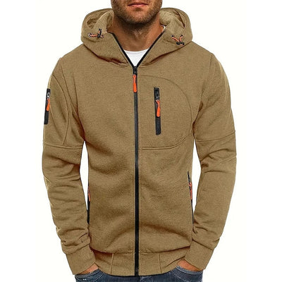 Sweat à capuche homme – Coupe ajustée – Fermeture zippée – Poches utilitaires – Tissu respirant