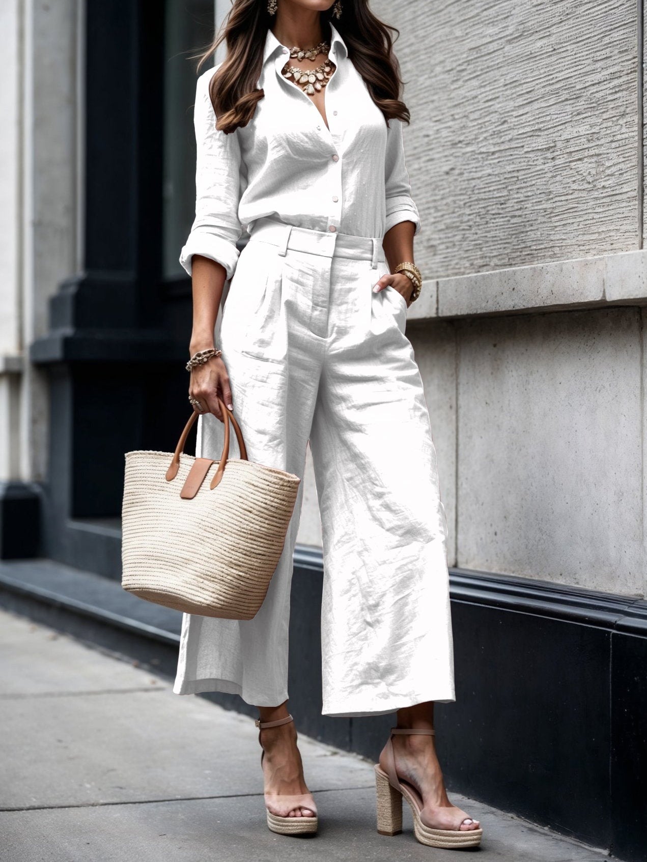 Ensemble pantalon capri et chemise ample