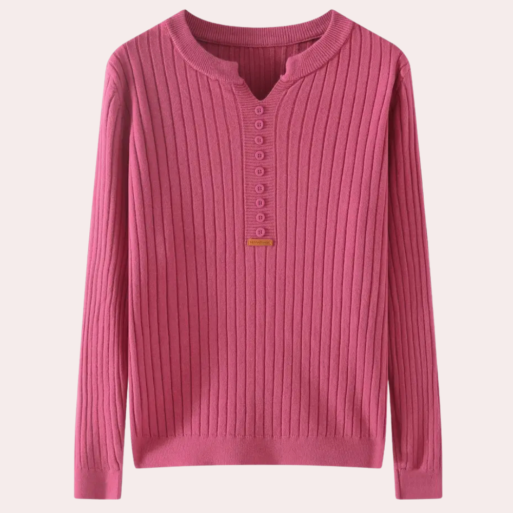 COLLEEN - Pull à Col V avec Détails Boutons pour Femmes