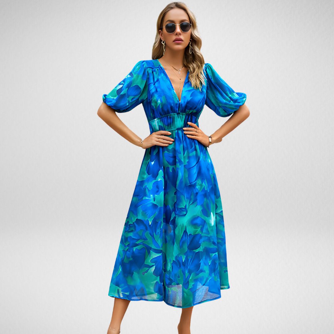 Robe Midi | Motif Géométrique | Volume & Modernité