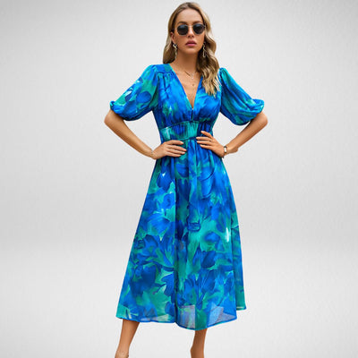 Robe Midi | Motif Géométrique | Volume & Modernité