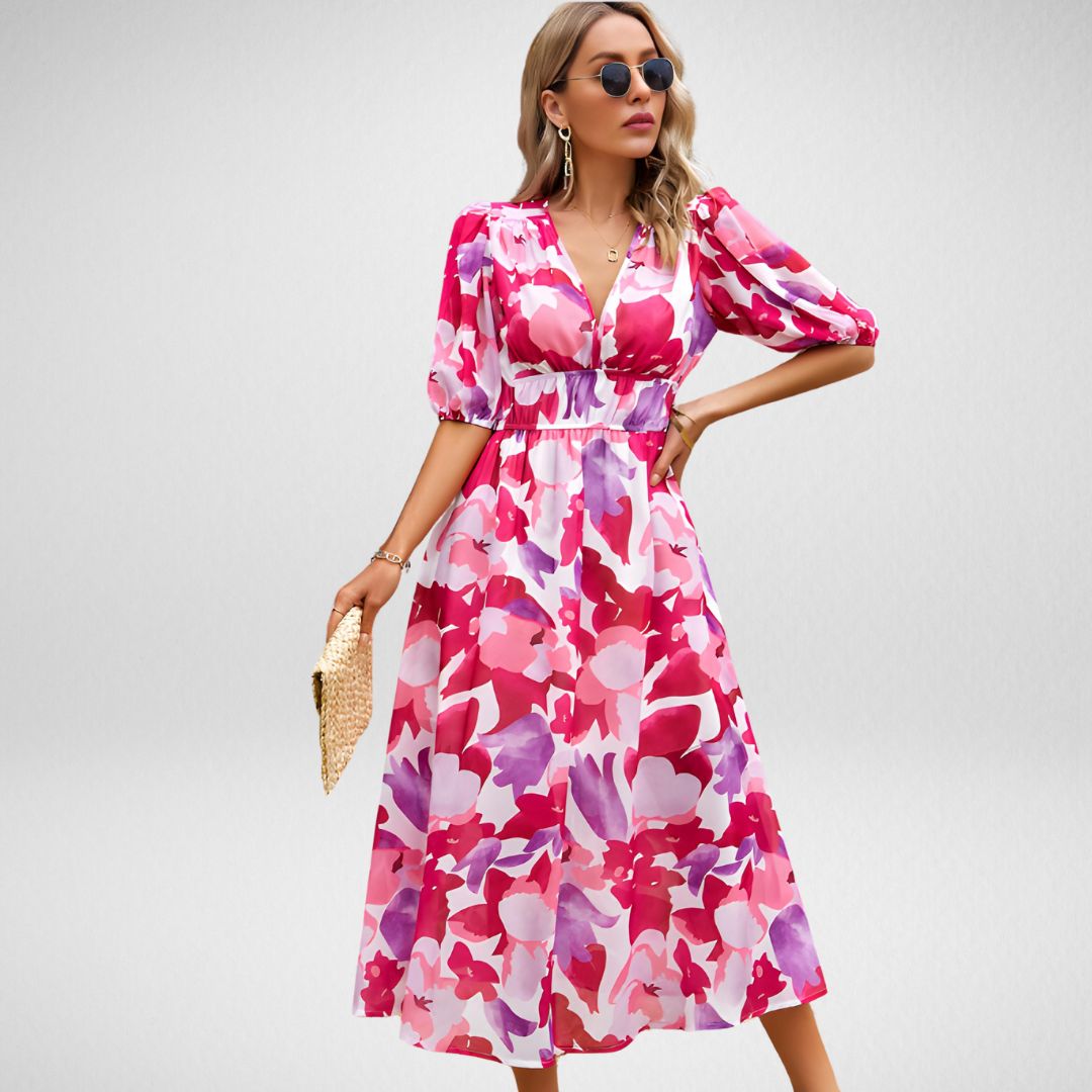 Robe Midi | Motif Géométrique | Volume & Modernité